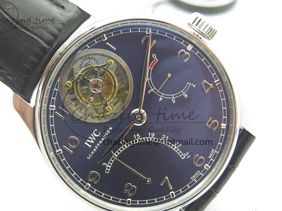 MIROTIME 0227 Sporty Portuguese Tourbillon IW504602 SS ZF Best Edition Blue Dial on Black Leather Strap 7175